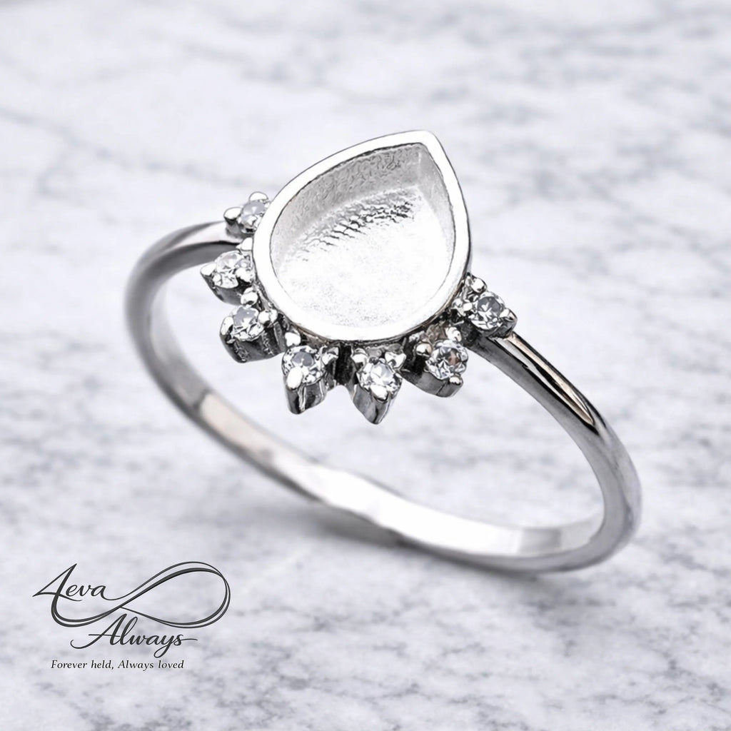 Aimee memorial jewelry ring by 4EVA Keepsafes featuring a delicate design symbolizing motherhood and breastmilk memories.