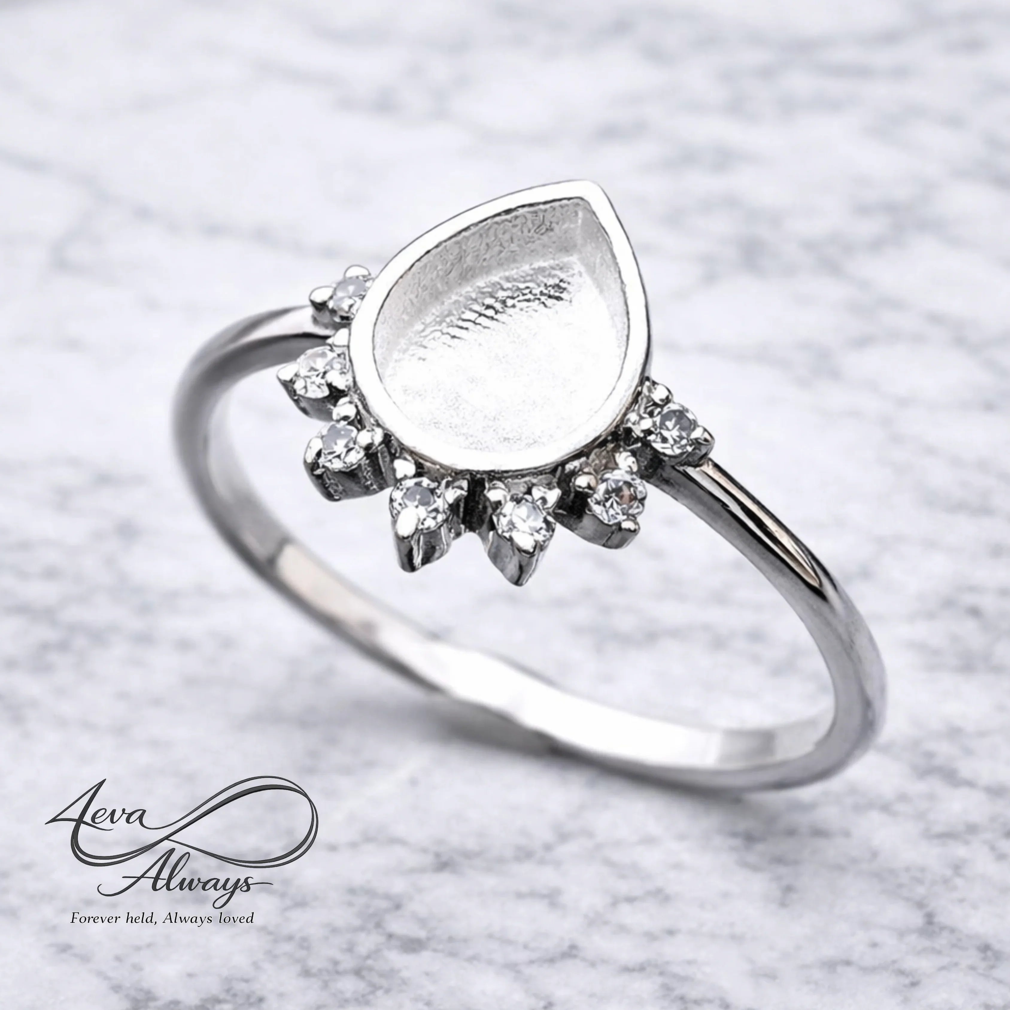 Aimee memorial jewelry ring by 4EVA Keepsafes featuring a delicate design symbolizing motherhood and breastmilk memories.
