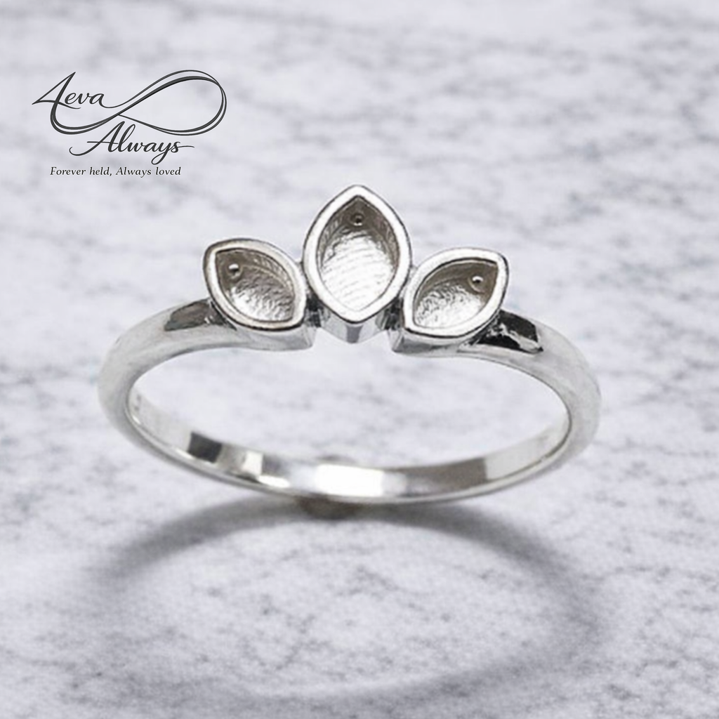Mabli memorial jewelry ring by 4EVA Keepsafes featuring a delicate design symbolizing motherhood and breastmilk memories