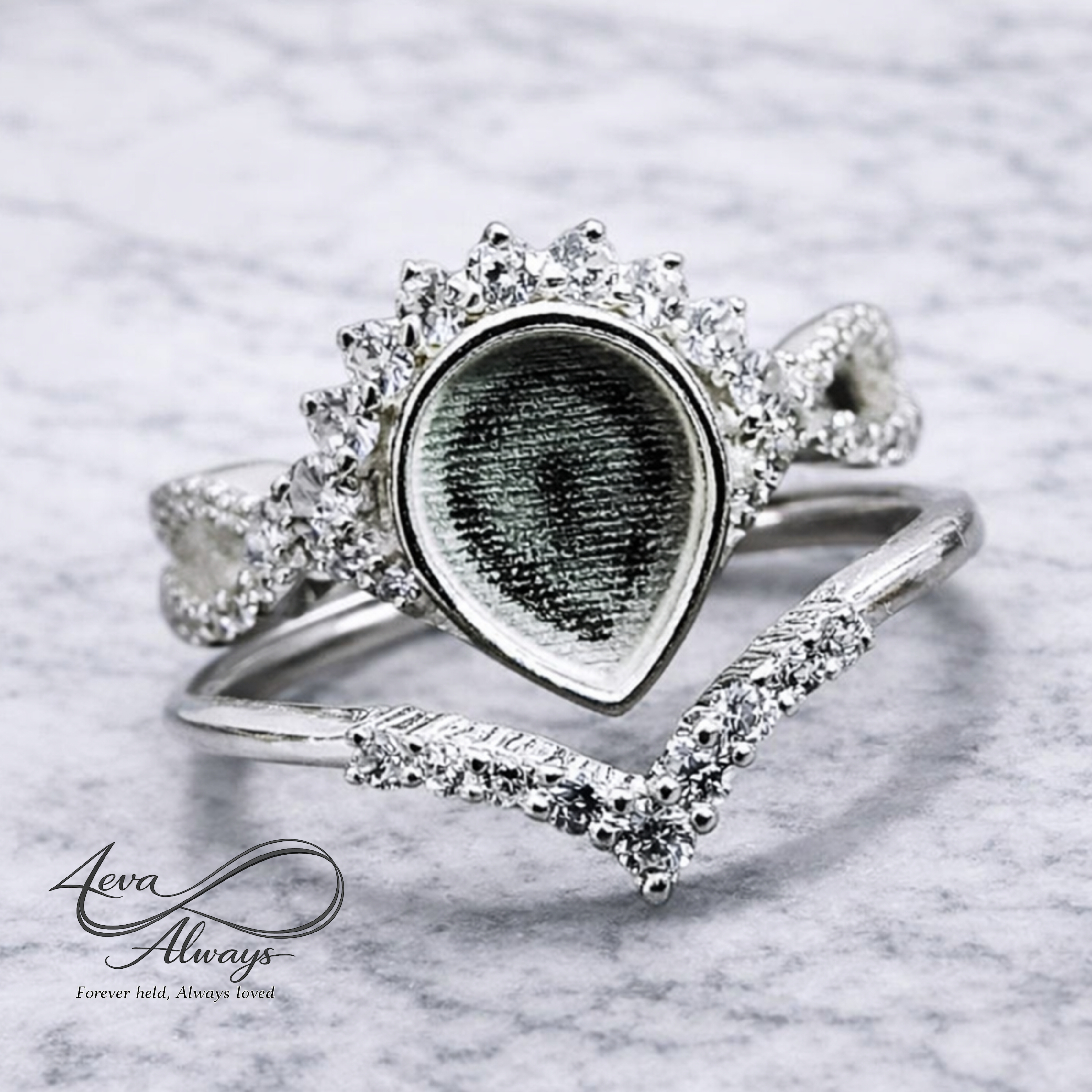 Charis memorial jewelry ring by 4EVA Keepsafes featuring a delicate design inspired by motherhood and breastmilk remembrance.